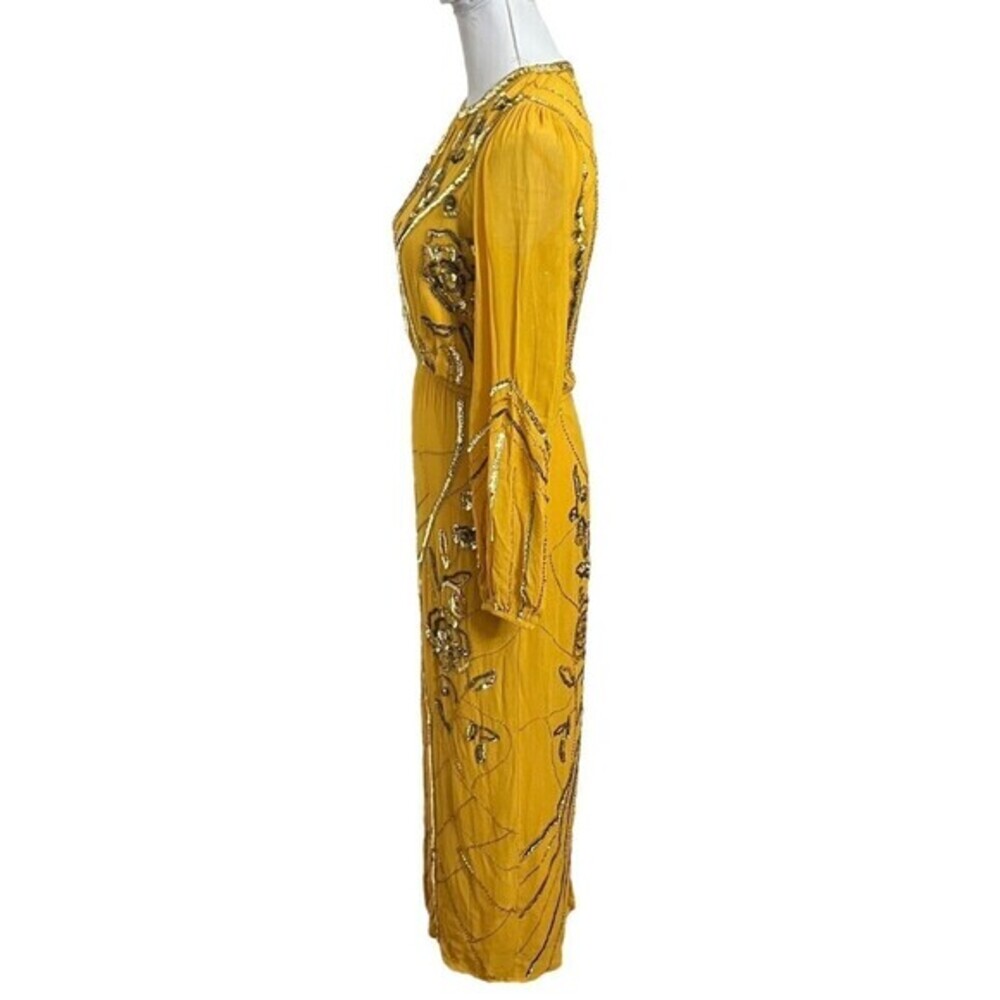 Anthropologie Let Me Be Juliet Maxi Dress XS Mustard Sequin Sheer Embellished‎ - Picture 5 of 14